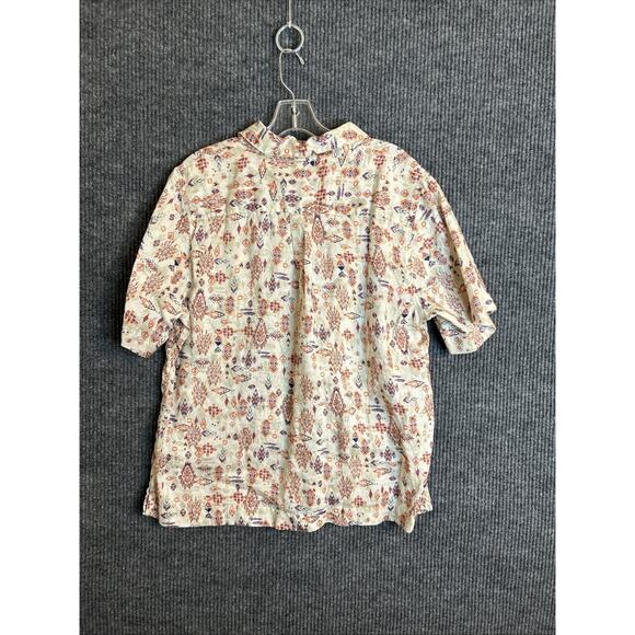 Coldwater Creek Womens Aztec Printed Button Up Shirt Sz Large Linen Short Sleeve - Picture 2 of 8